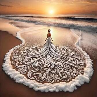 5D Diamond Painting Kit - Beach Wedding Design, Full Round Diamond Art, Embroidery Cross Stitch Craft, Suitable For Home Wall Decor, Frameless