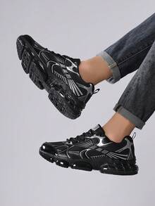 Men's Sports Shoes Sneakers, Men's Casual Shoes,Fashionable And Personalized Street Student Handsome Shoes, Lace Up Men's Shoes, Men's Board Shoes - Black - View 4