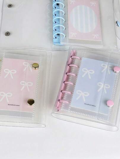 A7 Transparent Portable File Folder With Double Snap Button Design Clear Soft PVC 6 Ring Binder Covers Notebook Closure Loose Leaf Folder For Store Beautiful Photos Photo Album Money Purse Stationery Sticker Book Office And School Supplies Back To School