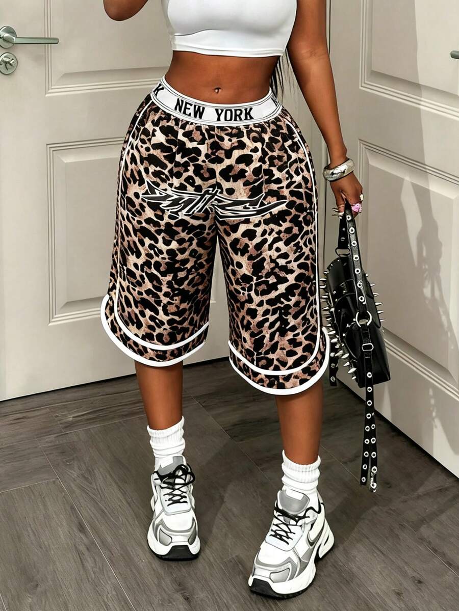 Plus Size Fashionable Leopard Print Capri Pants, Summer - Multicolor - View 1
