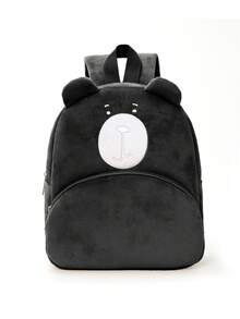 One Cute Plush Bear Backpack For Children, Soft And Fluffy Kindergarten Backpack With Ears And An Embroidered Face, Lightweight Toddler Travel Backpack.