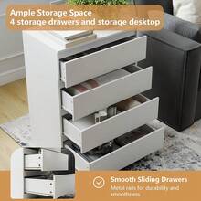 VERYKE 4 Drawer Dresser, Modern Chest Of Drawers Without Handle, Wooden Tall Nightstand For Bedroom, White - 白色 - 查看 5