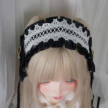 2pcs Gothic Cross Lolita Style Headband + Choker Set, For Cosplay, Party, Photography, Lolita Dresses, Gothic, Elegant Headpiece With Intricate Lace Details Valentine's Day Costume