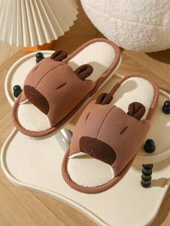 可爱动物图案套脚拖鞋，女士室内拖鞋，卡通动物图案，舒适面料，情侣拖鞋，轻便防滑沙滩家居拖鞋，四季皆宜