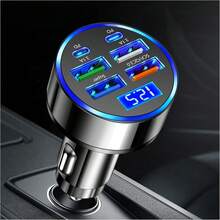 Ładowarka samochodowa 100 W + plecione kable ładujące USB 3 w 1, z podwójnym szybkim ładowaniem PD i 4 portami USB, kompatybilne z 'em, odpowiednie do codziennych dojazdów do pracy, długich podróży, ładowania podczas jazdy, akcesoria samochodowe do długich podróży - Czarne - Zobacz 7