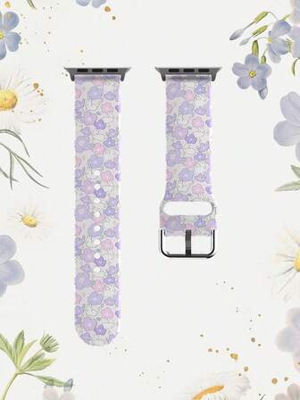 1pc Soft Elastic Breathable Replacement Watch Band With Rabbit And Purple Flower Design, Compatible With Samsung, Garmin, Honor Smartwatches, 38mm 40mm 41mm 45mm 44mm 42mm 49mm, Fashionable Casual Multi-Color Silicone Watch Strap