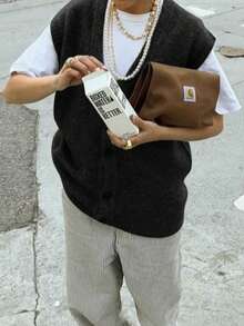 Live To Mo Women's Fall Back-To-School: V-Neck Button-Front Knit Cardigan - Sleek Casual Minimalist Old Money Aesthetic Vest Top