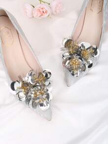 2件套可拆卸DIY鞋饰，仿鱼鳞装饰，彩色洋红色银色三角形，时尚优雅奢华高跟鞋鞋孔装饰，米色、粉色、香槟色、黑色、白色、橙色可选，适用于女士高跟鞋、凉鞋、浅口鞋，适合工作、商务、约会、派对、假日等场合。 - 銀色 - 查看 3