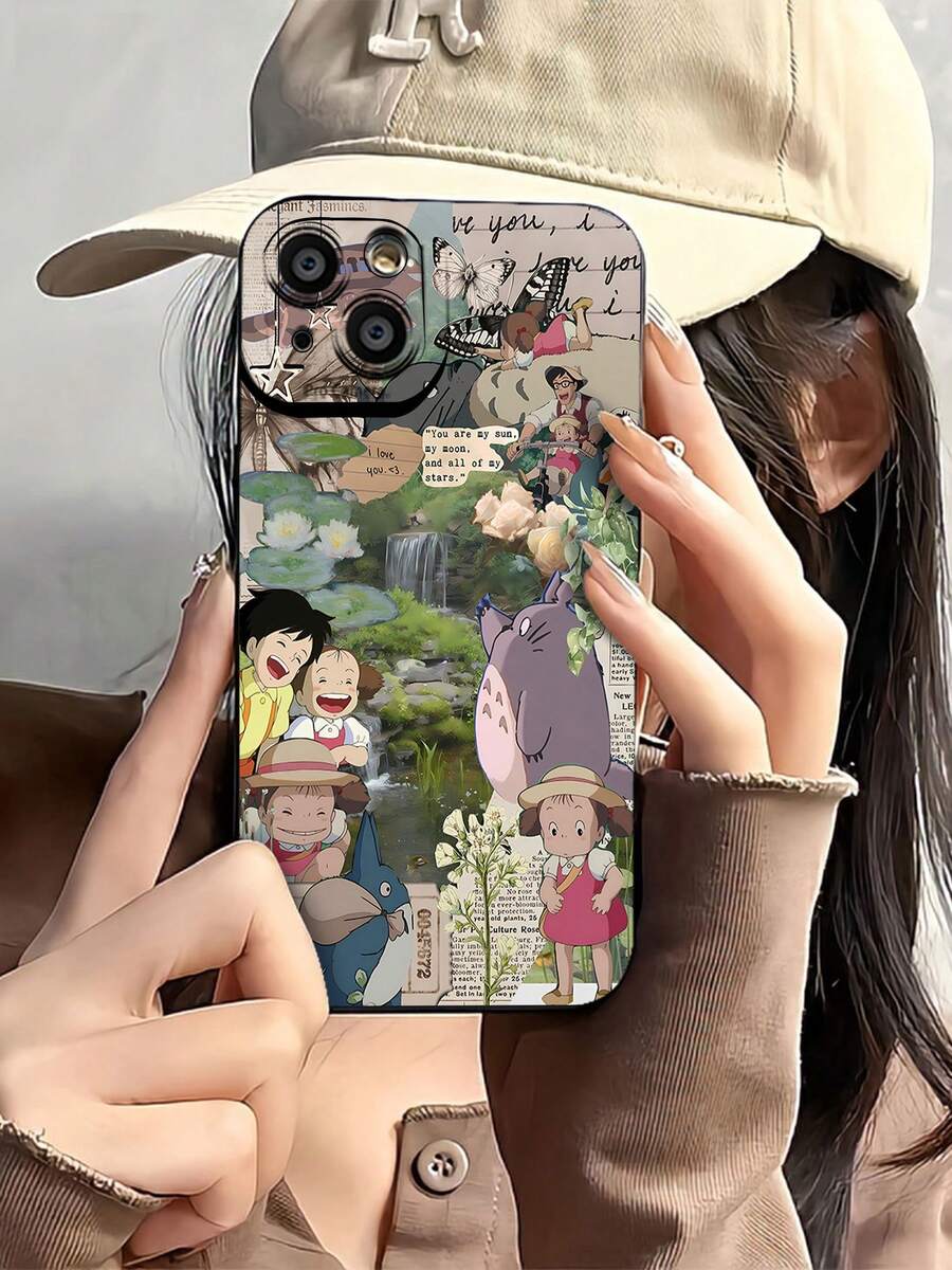 Funda para teléfono con diseño de  y sus amigos en un paisaje natural. Compatible con teléfonos ,  17,  16 Pro Max,  15 Pro Max,  13 y  12. Fabricada en TPU para una protección eficaz contra golpes y caídas. Un regalo perfecto para familiares, amigos, amantes de la naturaleza y fans de la animación. - Negro - Ver 1