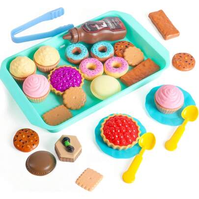 LOVESTOWN Pretend Desserts Toy Set - 29 PCS Kids Desserts Food Tea Party & Birthday,Birthday,Party Gifts