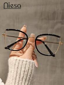 1 par de gafas con montura de metal con forma de ojo de gato, estilo europeo y americano, para usar con computadora, teléfono y uso diario - Multicolor - Ver 1