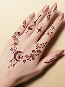 2 miếng dán hình xăm tạm thời hình hoa henna màu nâu, hình xăm nghệ thuật trên cơ thể, thích hợp cho vẽ trên cơ thể, thiết kế Mandala. - màu nâu - Xem 3