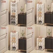 Vertical Narrow Tall Shoe Rack For Narrow Space,6/7/8 Tiers Stackable Metal Shoe Rack Cabinet Organizer For Closet Entryway, Hallway, Bedroom, Cloakroom, Stairwell, Available In Black Or White - 白色 - 查看 7