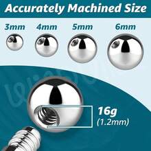 Piercing Balls & Spikes Externally Threaded - Spike Septum Balls Set For Belly, Tongue, Tongue, Eyebrow, Ear, Cartilage, Rook, Helix, Labret Stud Lip Rings, Snake Bites Piercing Jewelry Parts,Balls16g-3 - 球16克-3 - 查看 3