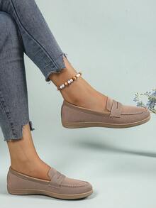 1 Pair Fashionable Minimalist Slip-On Lightweight Non-Slip Durable Casual Shoes, Suitable For Teenagers, Campus Wear, Versatile - Khaki - View 3