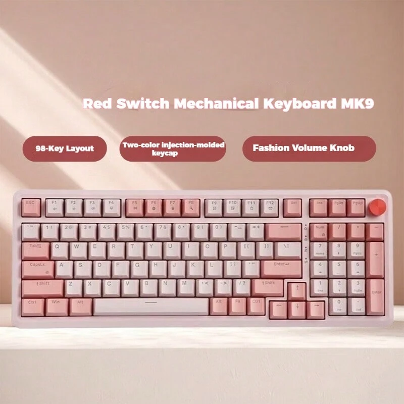 Lenovo MK9 98-Key Mechanical Keyboard, Ergonomic Design, Linear Feel, Full N-Key Rollover, Compatible With Laptops And Desktops, Wired Keyboard For Office Work And Gaming. - Soft Pink (red Axis) - View 1