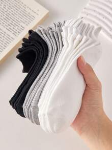 5/15/30 Pairs Women's Minimalist Black, White, Gray Ankle Socks, Spring/Summer - Multicolor - View 8