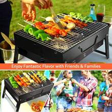 Folding Portable Charcoal Grill, Smoker Stainless Steel BBQ Grill 17.5''*11.5", Small Desk Tabletop Outdoor Barbecue Grill For Camping Picnics Garden Beach Party - Black - View 4