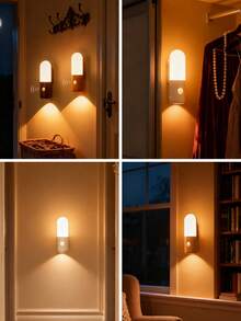 1pc Wood Grain Touch Control Wall Lamp, Minimalist Wooden Style, Touch Button Installation Without Drilling, Dimmable Lighting, Suitable For Bedroom Bedside, Reading Light For All Seasons