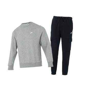 Nike Conjunto deportivo informal para hombre, sudadera cómoda e informal con forro polar y bordado, pantalones sencillos y suaves con forro polar.