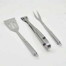 3pcs Stainless Steel BBQ Tool Set, Includes Barbecue Fork And Spatula - Silver - View 6