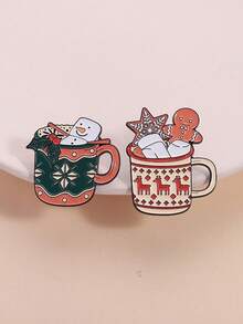1pc Christmas Cute Snowman & Gingerbread Man Element Badge Brooch Decoration - Multicolor - View 4