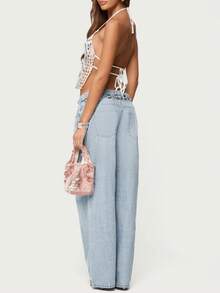 Chicsale Women's Baggy Boyfriend Jeans Loose Straight Leg Non Stretch Denim Pants Pocket Detail Classic - 淺色水洗藍 - 查看 5