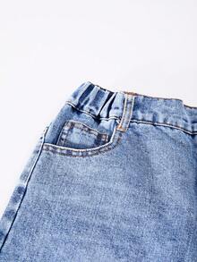Girls' Vintage Loose Wide Leg Jeans, Casual Straight Leg Denim Pants - Blue - View 5