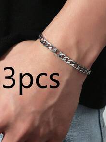 1 Vòng tay dây chuyền đơn giản bằng thép không gỉ dành cho nam - Bạc - Xem 6