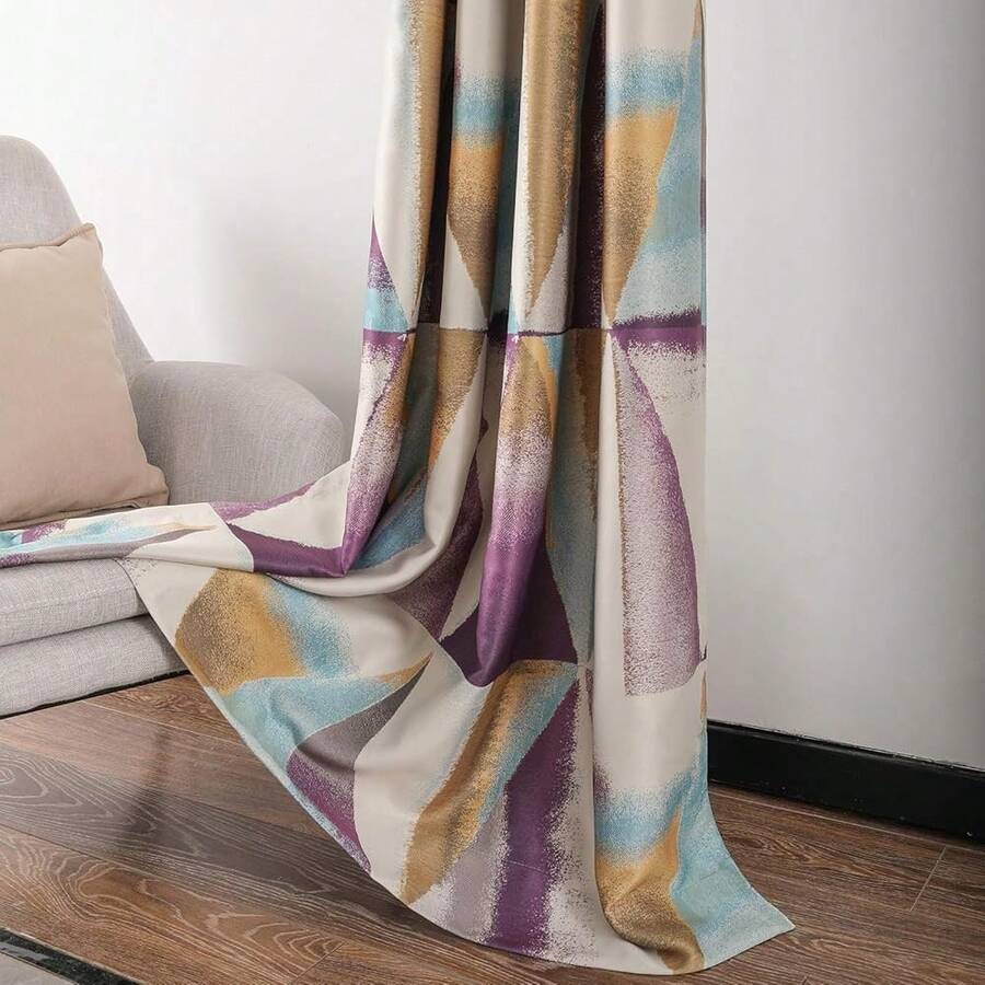 Leeva Blackout Print Curtains For Living Room, Geometric Purple And Blue Privacy Light BlocFKing Room Darkening Window Drapes For Bedroom, 2 Panels, 52x63,52inchWx63inchL(Packof2),Purple - 紫色 - 查看 1
