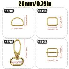 RoYishi Bộ 20 phụ kiện khóa thắt lưng bằng kim loại, bao gồm vòng chữ D, vòng chữ nhật, khóa trượt điều chỉnh, móc xoay, thích hợp để tự làm vòng cổ thú cưng, quần áo, túi xách và nhiều hơn nữa. - Nhiều màu - Xem 19