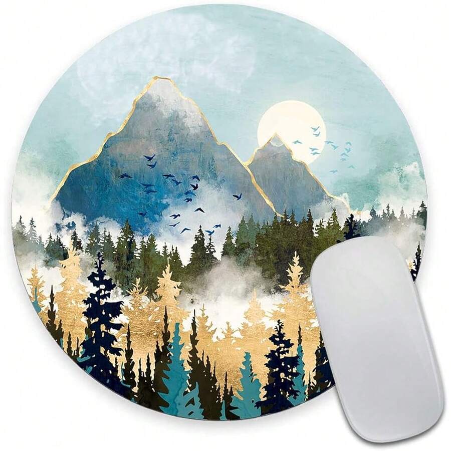 Round Pad, Abstract Mountain Design Pad, Custom Cute Pads For Desk, Washable Cloth Gaming Pad, Non-Slip Rubber Computer Small Pads For Wireless ,07AbstractMountain - 07AbstractMountain - View 1