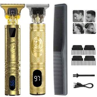 男士电动理发器，带LED显示屏，含限位梳，便携式USB充电，专业男士理发及胡须修剪器 - 无线设计，精准修剪，是家庭、理发师和造型师的理想之选