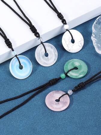 1 pieza Collar de cristal en forma de rosquilla curativa para hombre, amuleto de piedra natural Reiki, moneda de la suerte Pingan, colgante de protección, joyería de regalo H804