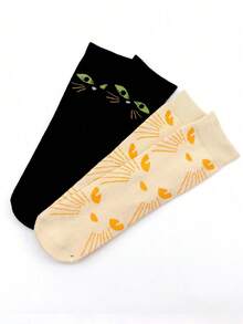 3/5 pares de calcetines para hombre, diseño de gato negro de dibujos animados adecuado para Halloween, calcetines divertidos y de uso urbano para hombre hasta el tobillo