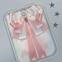 1个独特设计吊坠装饰蝴蝶结，4种款式，23种颜色，多层网状丝带手工DIY成品，宅男偶像粉丝应援棒装饰，卡通动漫游戏漫展角色扮演配饰，洛丽塔可爱宅男包包装饰 - 彩色 - 查看 17