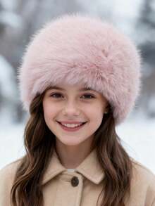 1 pezzo Cappello a secchiello in pelliccia sintetica per ragazze di età 10-16 anni, cappello a secchiello morbido e soffice, adatto per giorni nevosi e abbigliamento invernale da esterno - peluche - Visualizzare 3
