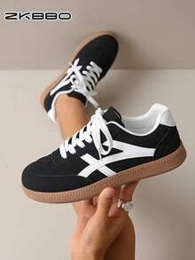 ZKBBO Women's Casual Sneakers, Flat, Lightweight, Comfortable For Fitness, Walking, Skateboarding - Black - View 2