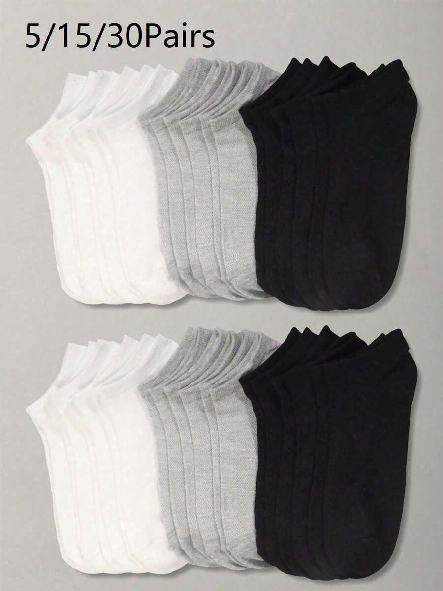 5/15/30 Pairs Women's Minimalist Black, White, Gray Ankle Socks, Spring/Summer - Multicolor - View 1