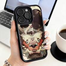 Funda de Teléfono con Diseño de Bestia Mítica y Floral para  14 Pro Max  13 Pro  12  Galaxy S23 S22 S21 Funda de Protección para Teléfono Funda de Pareja Regalo para Novio Novia Regalo de Vacaciones - Café integral - Ver 3