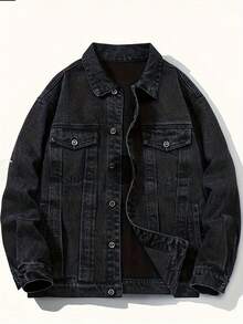 225 Minimalist Fashion Plus Size Men's Denim Jacket Sculpted Fit With Structured Tailoring, Versatile For Business Or Casual Wear Effortlessly Pairing With Any Outfit In Minimalist Style Notched Collar Design With Front Button Closure Classic Four-Pocket Style Machine-Washable Non-Stretch Fabric Fashionable Casual Plus Size Men's Denim Jacket - 黑色 - 查看 14
