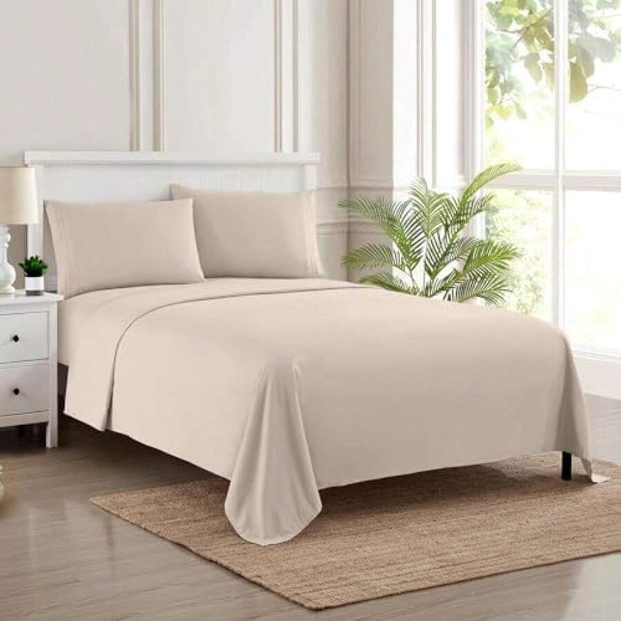 Sweet Home Collection Juego de Ropa de Cama de Microfibra cepillada de Calidad egipcia Suave de 1800 Hilos, 2 Fundas de Almohada, Extra King,(EXTRA DEEP pocket - King Beige) - Multicolor - Ver 1