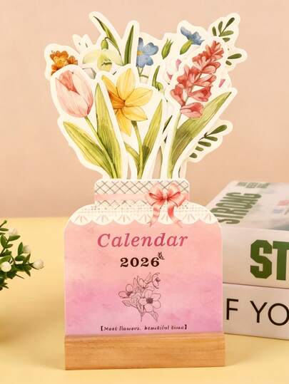 A Set Of Elegant 2026 Mini Floral Desktop Calendar, Includes 12 Months From January To December, Designed With Floral Patterns. This Mini Upright Flip-Page Decorative Calendar Is Suitable For Small Businesses, Homes And Offices.