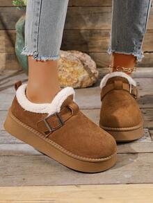 Women's Fashion Versatile Snow Boots, Warm Boots, Slip-On, Thick Sole Boots, Metal Buckle Short Boots, Winter New Arrival - Camel - View 6