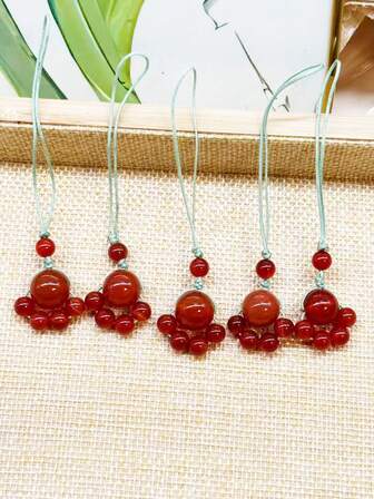 1pc Women's Crystal Agate Pendant Necklace, Natural Red Agate Phone Charm Decoration, Each Piece Has Unique Pattern, Random Color