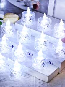 1/3/12/24入 水晶鑽石形LED電子蠟燭燈，電池供電逼真無焰蠟燭，LED裝飾茶蠟燭，婚禮裝飾LED蠟燭，家居裝飾LED蠟燭，臥室裝飾電子茶蠟燭 - 白光 - 查看 6
