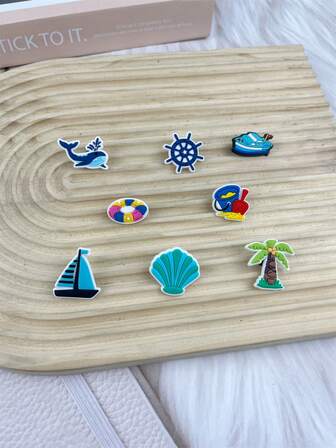8pcs/Set Seashell & Rudder Cartoon Pattern Sandal Accessories, DIY Slippers Decor, Suitable For Holiday Gifts