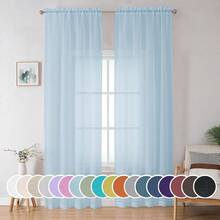 OWENIE Sheer Curtains 96 Inches Long For Bedroom Living Room, Solid Light Filtering Fimly Sheer Curtains With Rod Pocket Top, Soft Sheer Long Curtains, Each 42Wx96L Inch, Sky Blue,42inchWx96inchL(Packof2),SkyBlue - 天藍 - 查看 1