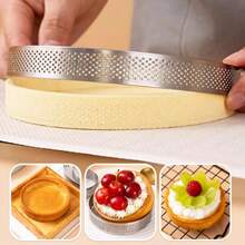 304 Stainless Steel Tart Rings, Perforated Tart Rings Round Cake Mousse Rings Metal Pastry Cake Mold Baking Dessert Rings Non-Stick Round Cake Rings Household Food Making Tools - Multicolor - View 6