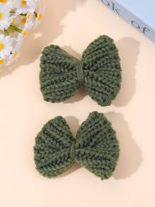 2pcs Knitted Bow Hair Clips For Baby Girls Olive Green Crochet Bow Hair Barrettes Cute Knit Hair Bows Autumn Winter Knitted Alligator Clips Casual Knit Bow Hairpin Baby Hair Accessories - Green - View 9